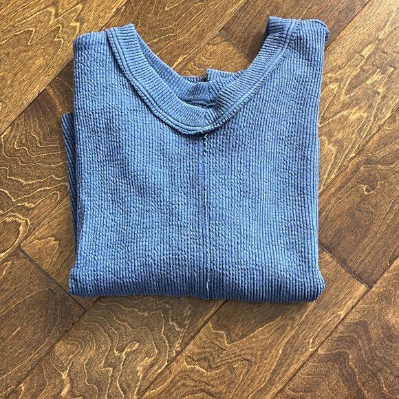 Aerie Blue V-Neck Oversized Ribbed Textured Sweatshirt Loungewear Comfort XSmall - Picture 2 of 2